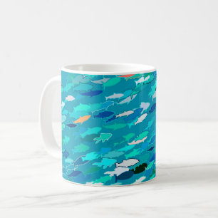 Skolor, blått, vitt, turkos kaffemugg
