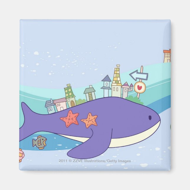 Skolor som simmar i undervattensstaden magnet (Framsidan)