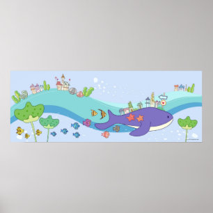 Skolor som simmar i undervattensstaden poster