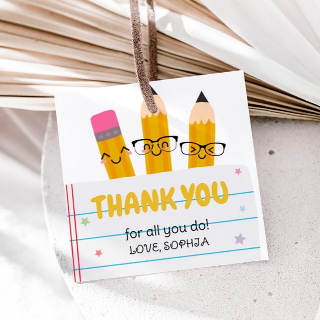 Skolpennlärarens Tack Square Gåvor Etiketter (School Teacher Appreciation Thank You Square Favor Tags)