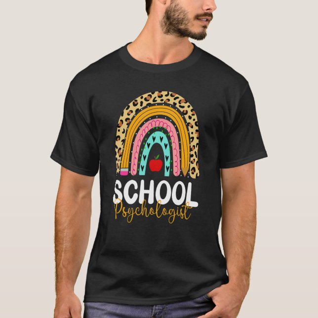 Skolpsykolog Leopard Rainbow Back to school T Shirt (Framsida)