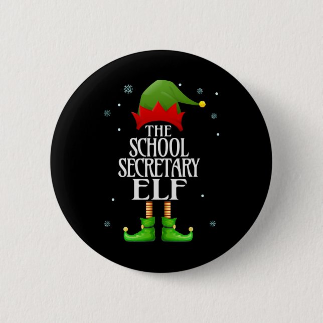 Skolsekreterare Elf Julafton Funny Family Matching Knapp (Framsida)