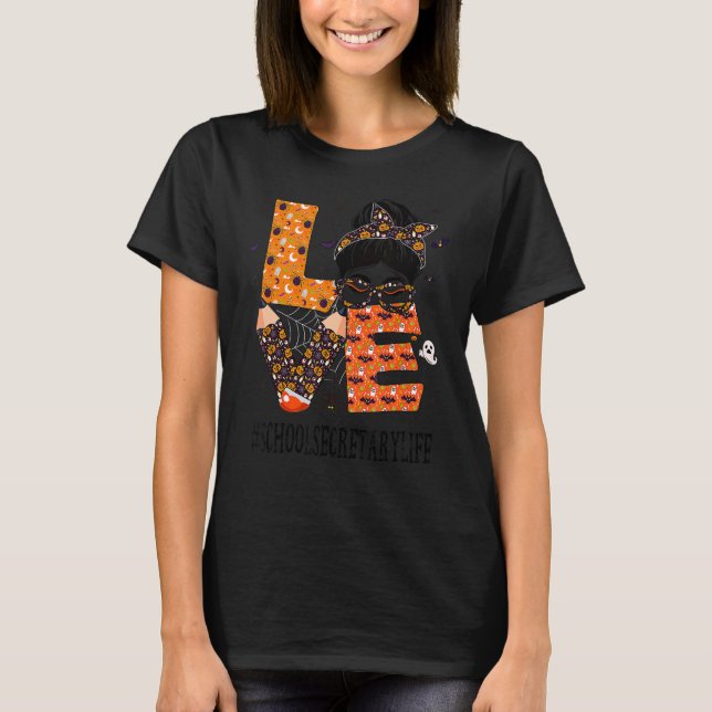 Skolsekreterare Kärlek Messy Bun Pumpkin Women Hal T Shirt (Framsida)