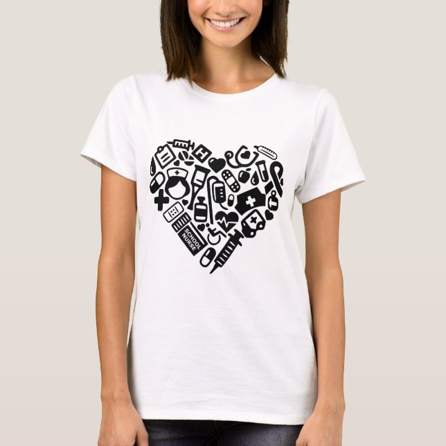 Skolsjuksköterskor. Hjärt, rullstol, grör, Kor T Shirt (Framsida)