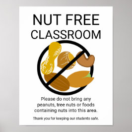 Skolskylt för Peanut & Träd Nöt Free Classroom Poster
