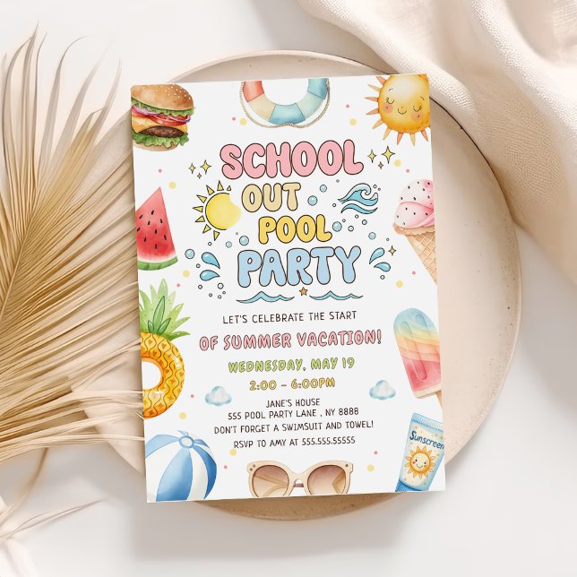 Skolstart Poolparty Början Av Sommarlovet Inbjudningar (Skapare uppladdad)