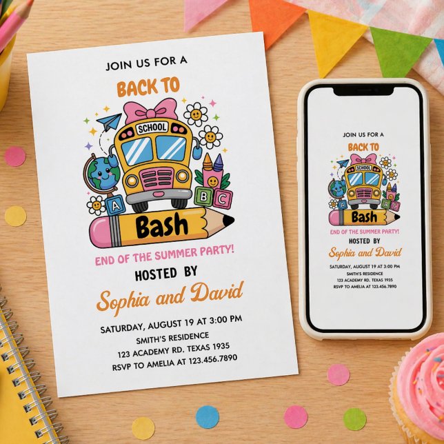 Skolstartens Bash! av sommarens 1-årsfirande Inbjudningar (School’s Back Bash! of Summer 1st birthday Invitation)