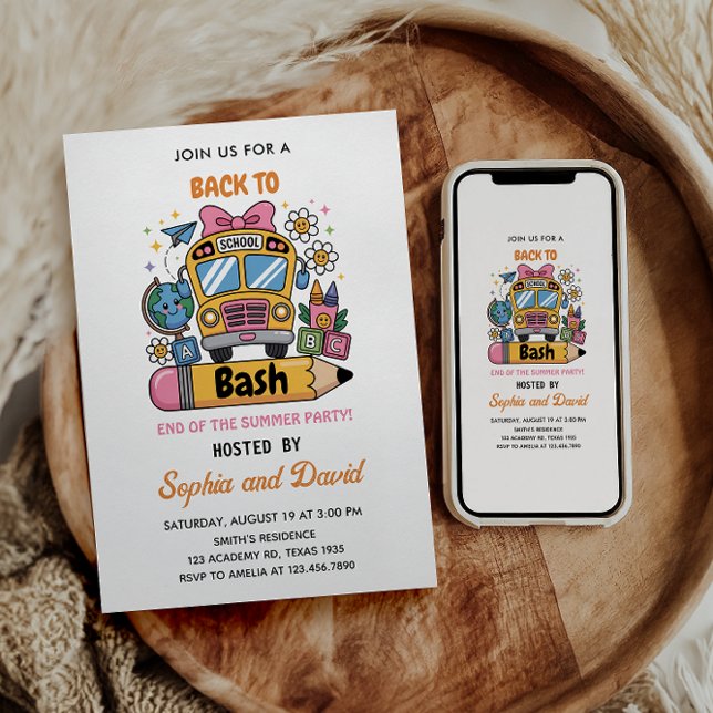 Skolstartens Bash! av sommarens 1-årsfirande Inbjudningar (Skapare uppladdad)
