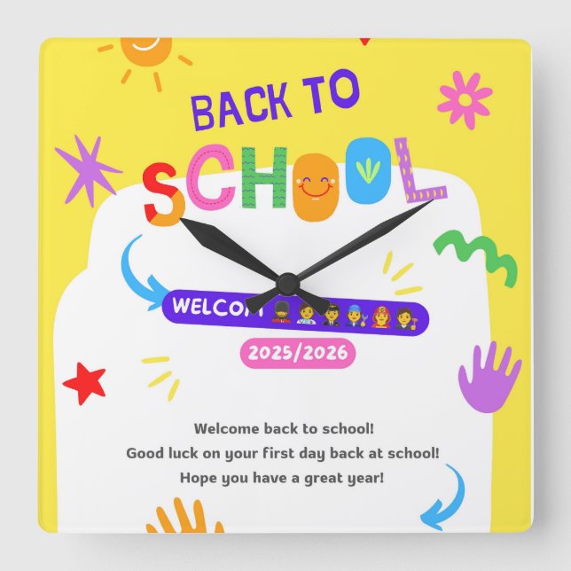 Skoltid för barn till det nya skolåret fyrkantig klocka (Framsida)