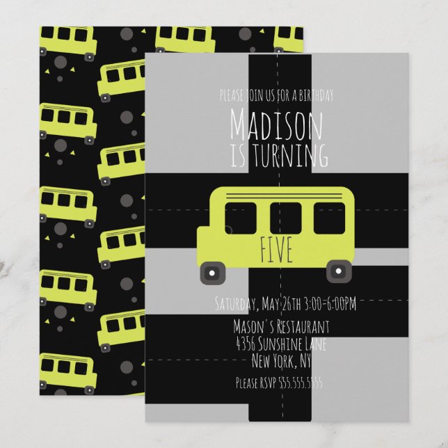 Skoltransporthjul Buss Födelsedagsfest  Meddelande (Fram/baksida)