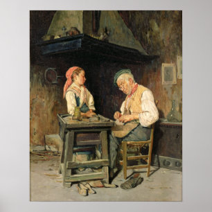 Skomakaren shoppar, 1874 (olja på panel) poster