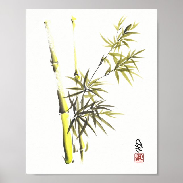 Skön Bambu Harmoni Kinesisk Penskonskonst Poster (Framsidan)