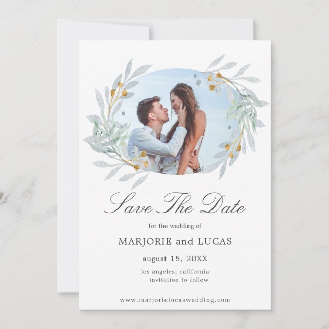 Skön botanisk krans ⎥ Foto Spara datum-kort Datumet (Framsida)