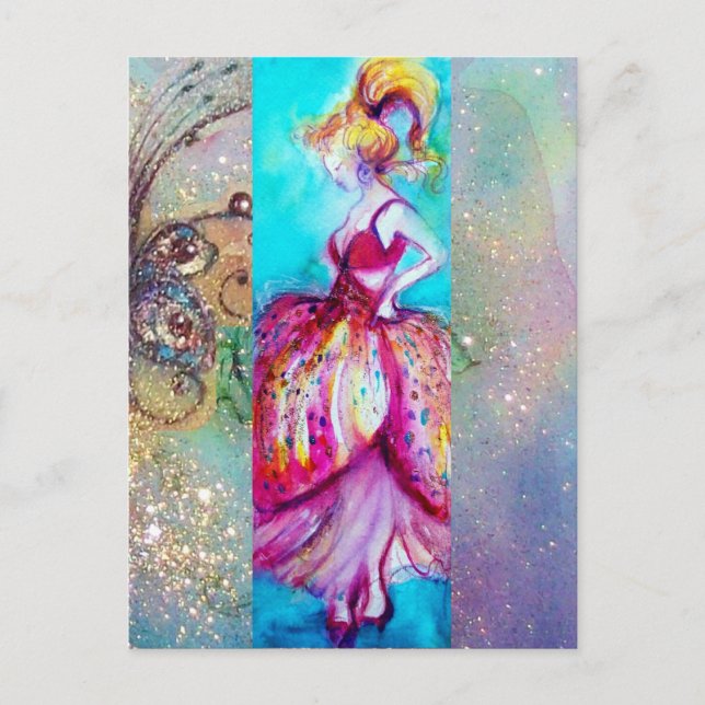 SKÖN HET I ROSA KLÄN / Magisk Fjärilsväxt Vykort (Framsida)