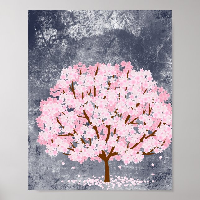 Skön Rosa Körsbärsblomstrande Träd Väggkonst Affis (Framsidan)