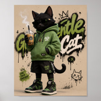 Sköna Katt, Urban Streetwear Svart Katt Maskot Des Poster
