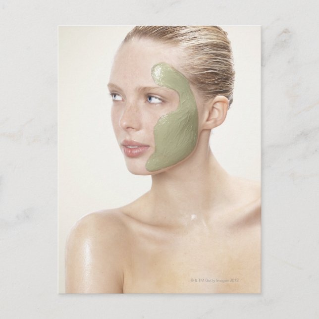 skönhet, blöt, spa, hår upp, blond, blå öga vykort (Framsida)