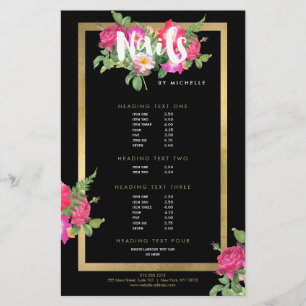 Skönhet Florals Nagelsalong Svart Flygblad