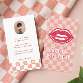 Skönhet genom Retro Rosa Rutiga Läppar Makeup Visitkort
