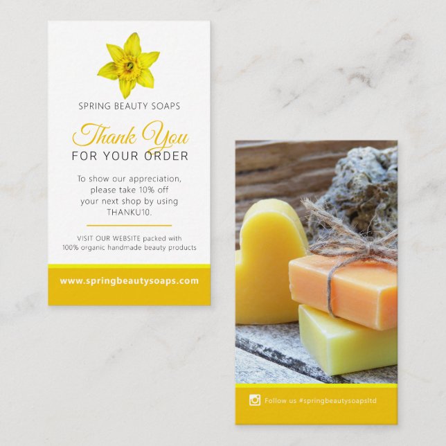 Skönhet hälsa fotopromo återkommande affärer gul visitkort (Fram/baksida)