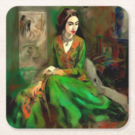 Skönhet i Grönt Underlägg Papper Kvadrat