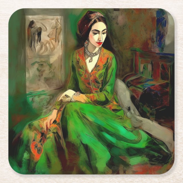 Skönhet i Grönt Underlägg Papper Kvadrat (Framsidan)