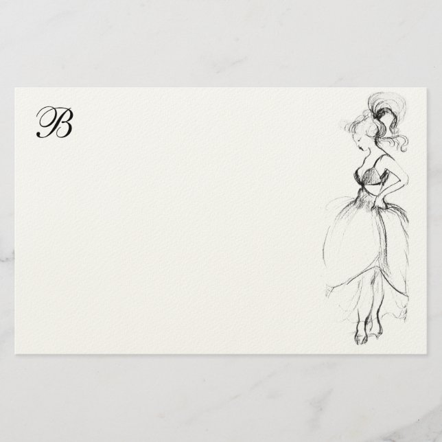 SKÖNHET I VIT KLÄN MONOGRAM BREVPAPPER (Framsida)
