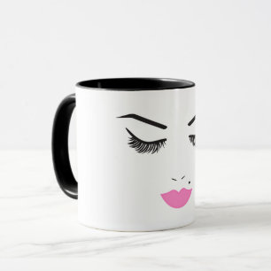 Skönhet Makeup Ansikte Ögonfransar & Rosa Läpp Sal Mugg