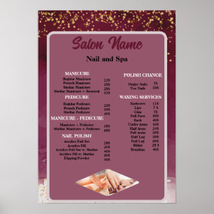 Skönhet Nagelsalong Prislista meny röd lila Poster