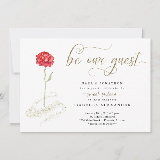 Skönhet och Beastens unika Sweet sixteen Inbjudningar (Framsida)