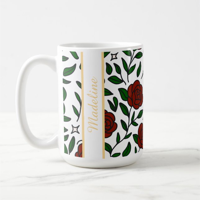 Skönhet och odjuret Trädgårdsros Namn Röd Kaffemugg (Vänster)