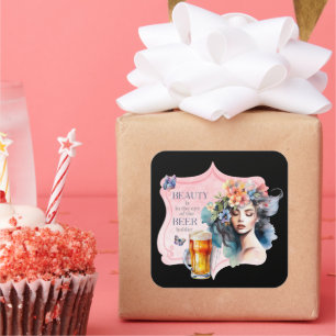 Skönhet Öga i Beer Holder-Vintagen Dam Fyrkantigt Klistermärke