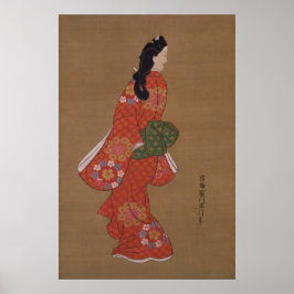 Skönhet ser tillbaka av Hishikawa Moronobu Poster