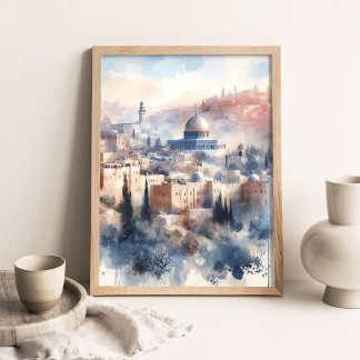 Skönheten i Jerusalem-målning, Vattenfärg Kristet Poster