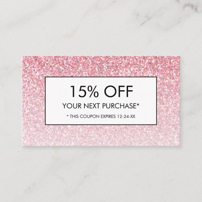 Skönhetshårssalong Spa Rosa Glitter Rabattkupong Visitkort (Framsida)