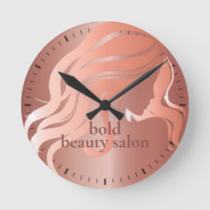 Skönhetssalon, eget namn Ro Guld Metallisk vägg Rund Klocka