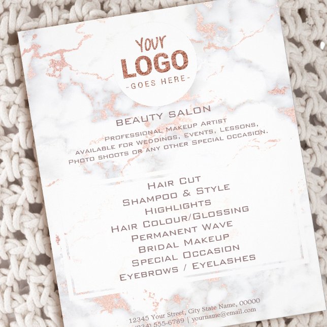 skönhetssalon på din logotyp på rosa marmor flygblad (Skapare uppladdad)