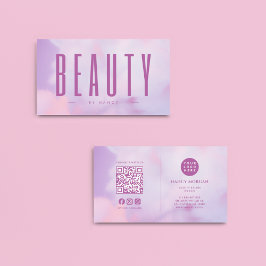 Skönhetssalon QR-kod och Lila av Logotyp Holografi Visitkort