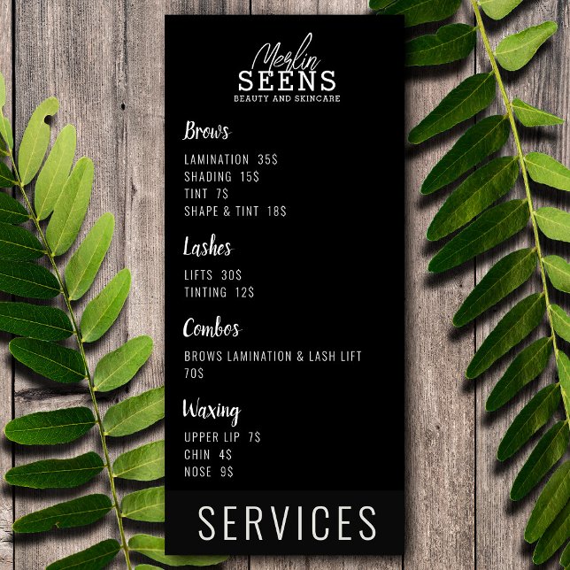 Skönhetssalong Behandlingsmeny Design Svart Meny (Skapare uppladdad)