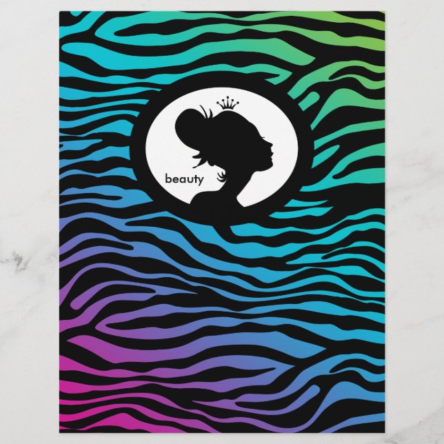 Skönhetssalong Flyer Hår Zebra Krona Blå Grön Pin (Framsidan)