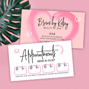 Skönhetssalong Girly Rosa Vattenfärg Hjärtmanus Tidsbeställning Kort