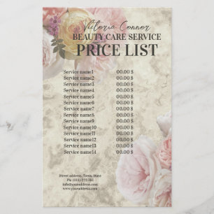 Skönhetssalong Kräm Blomma Elegant Prislista Flygblad