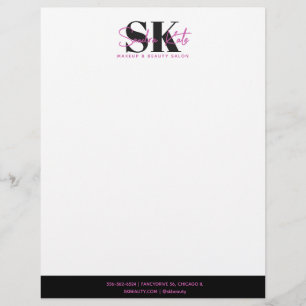 Skönhetssalong Monogram Anpassad Logo Svart Rosa V Brevhuvud