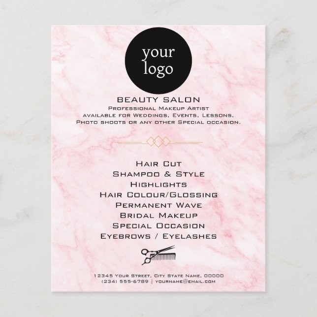 Skönhetssalong Pink Marble Beauty Salon Flygblad (Framsidan)