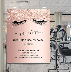 Skönhetssalong rose gold glitter prislista ögonfra flygblad