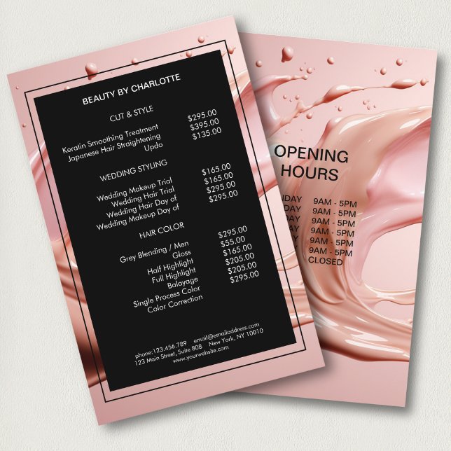 Skönhetssalongen Blush Pink Prislista Flygblad (Blush Pink Beauty Salon Price List Flyer)