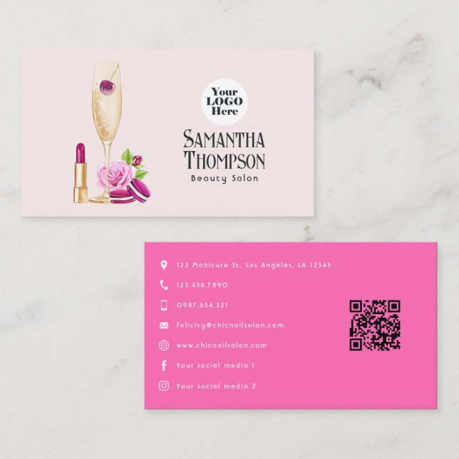Skönhetssalongen Rosa och Blush Visitkort (Fram/baksida)