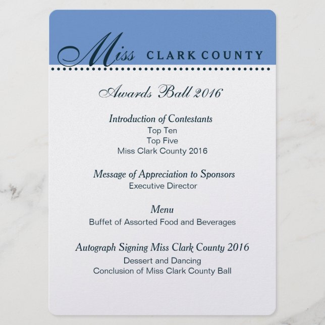 Skönhetstävling Awards Boll Program i Champagne (Framsida)