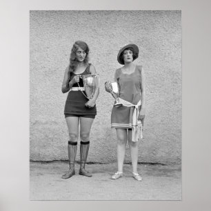 Skönhetstävling för badande, 1922. Gammalt foto Poster