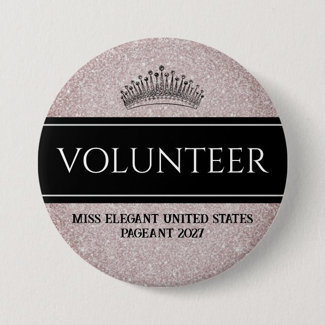 Skönhetstävling Knapp Pin Glitter Sash Frivillig K (Framsida)